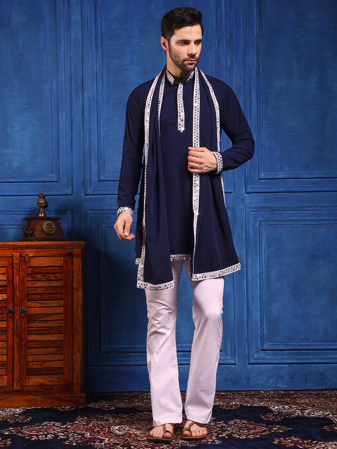 Navy Blue Short Kurta Plus Dupatta Set