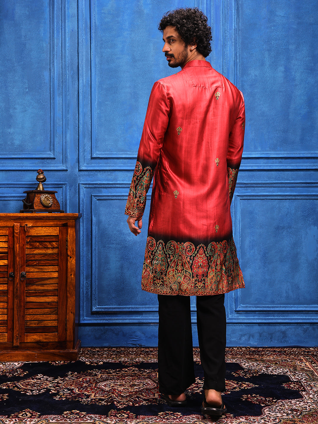 Rani Pink Foil Printed Cotton Linen Kurta Set