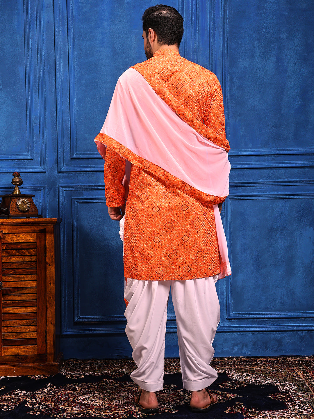 Orange Bandhani Printed Kurta Plus Dupatta Set