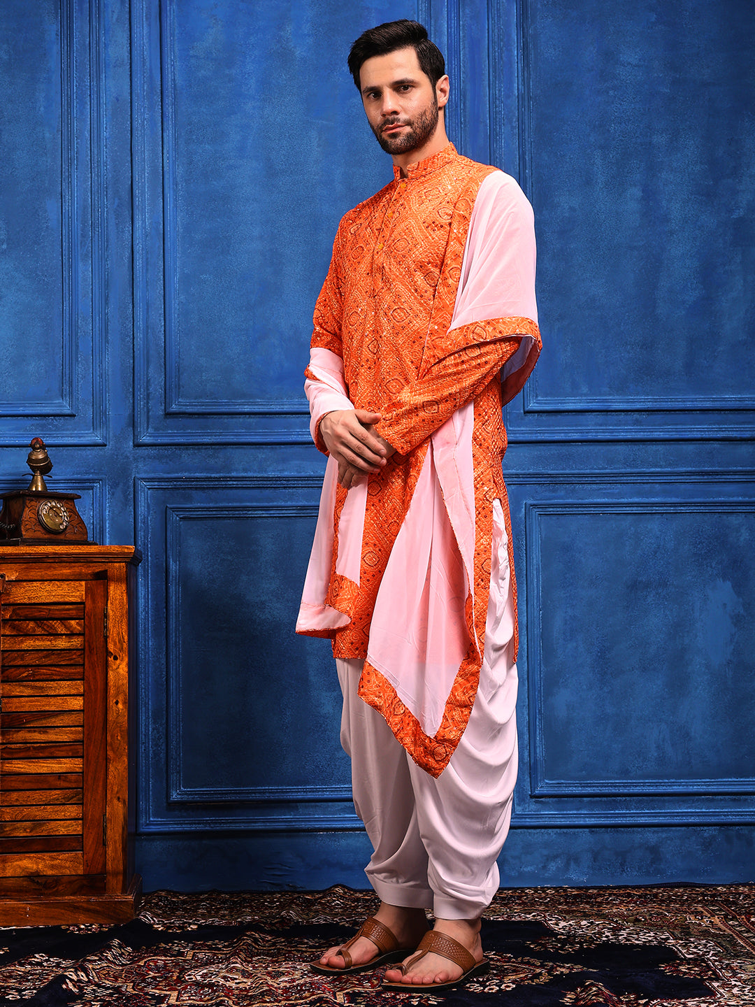 Orange Bandhani Printed Kurta Plus Dupatta Set
