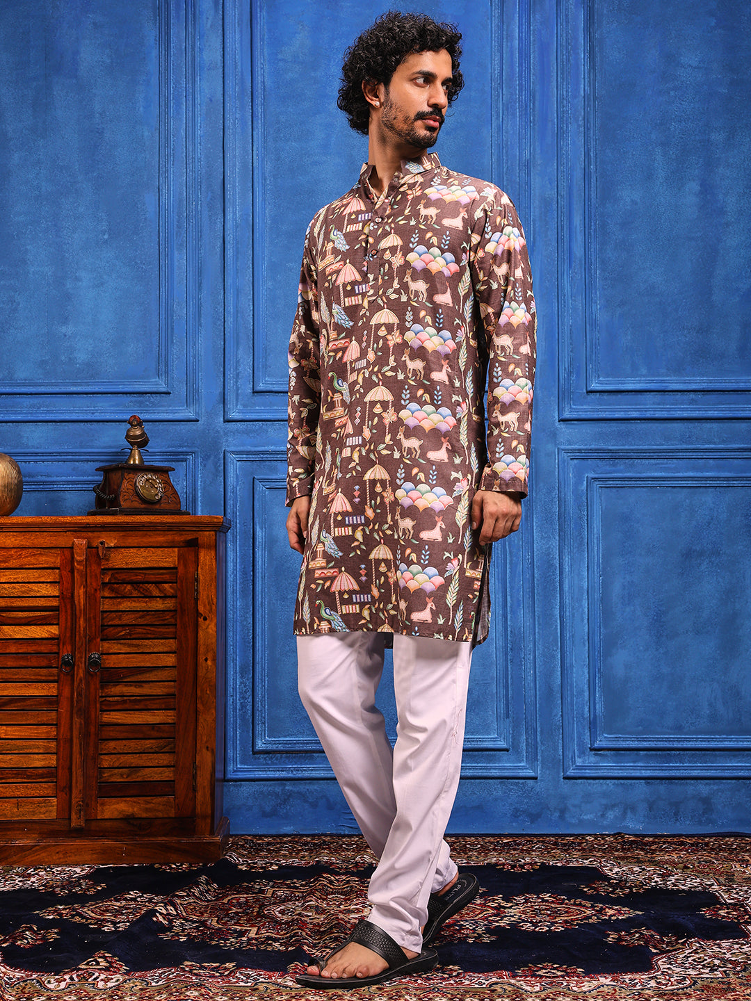 Brown Multicolored Printed Kurta