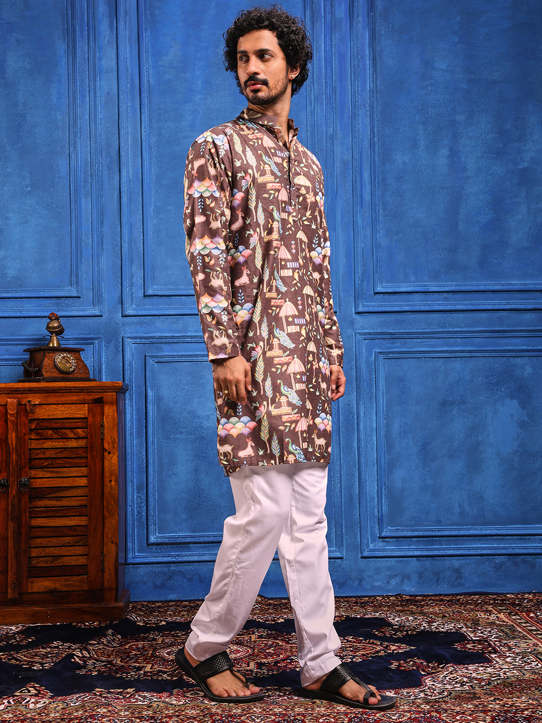 Brown Multicolored Printed Kurta