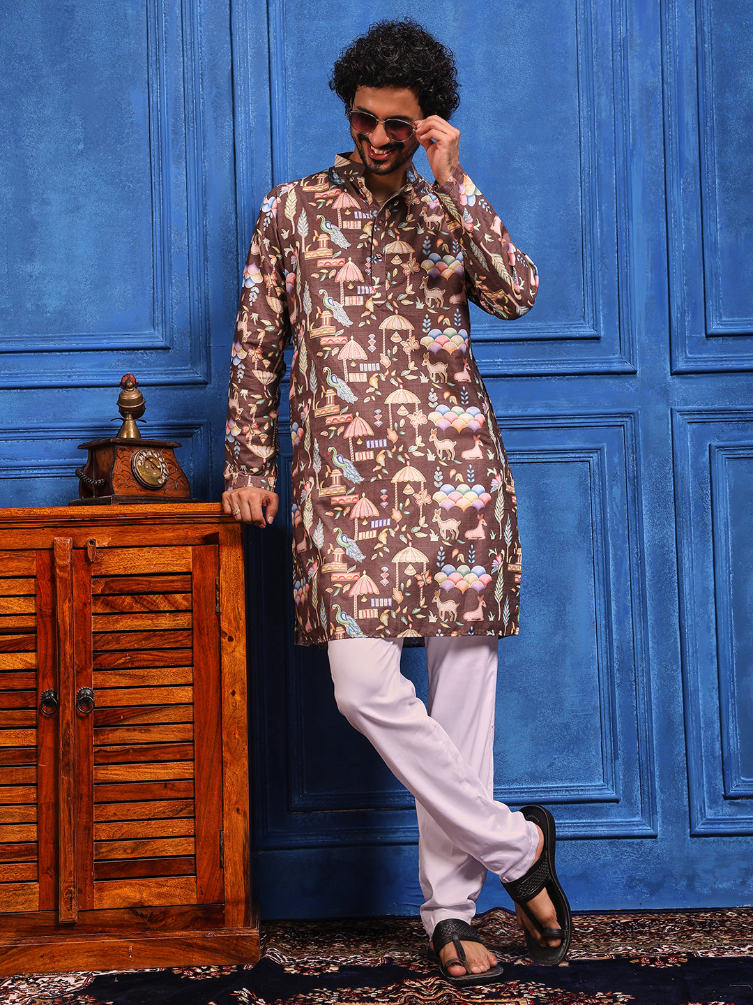 Brown Multicolored Printed Kurta