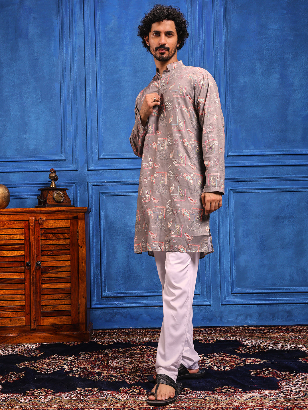 Grey Multicolored Printed Kurta
