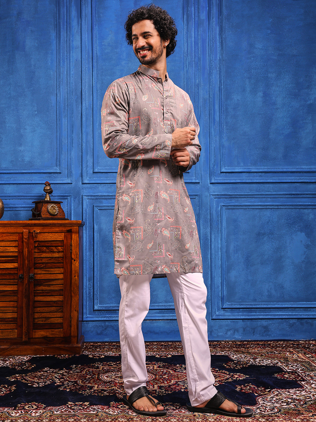 Grey Multicolored Printed Kurta
