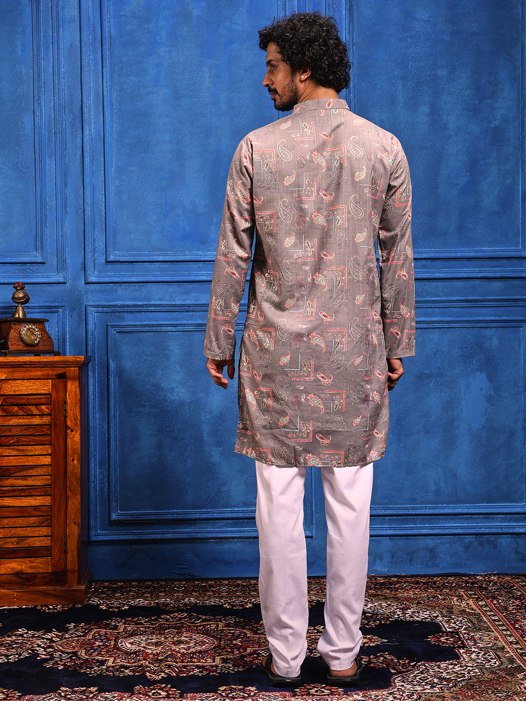 Grey Multicolored Printed Kurta