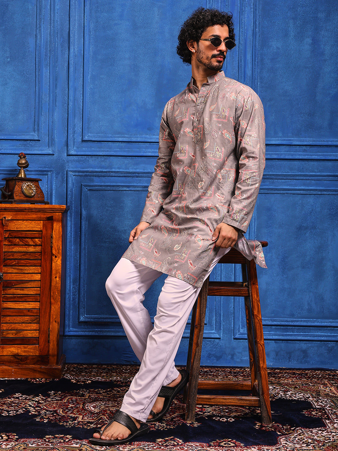 Grey Multicolored Printed Kurta