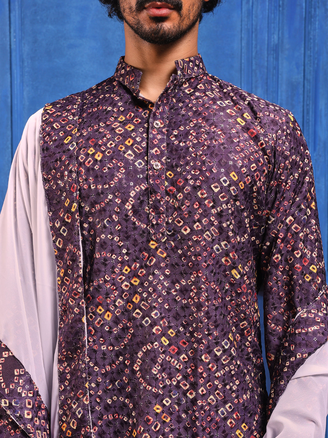 Wine Multicolored Bandhani Printed Kurta Plus Dupatta Set