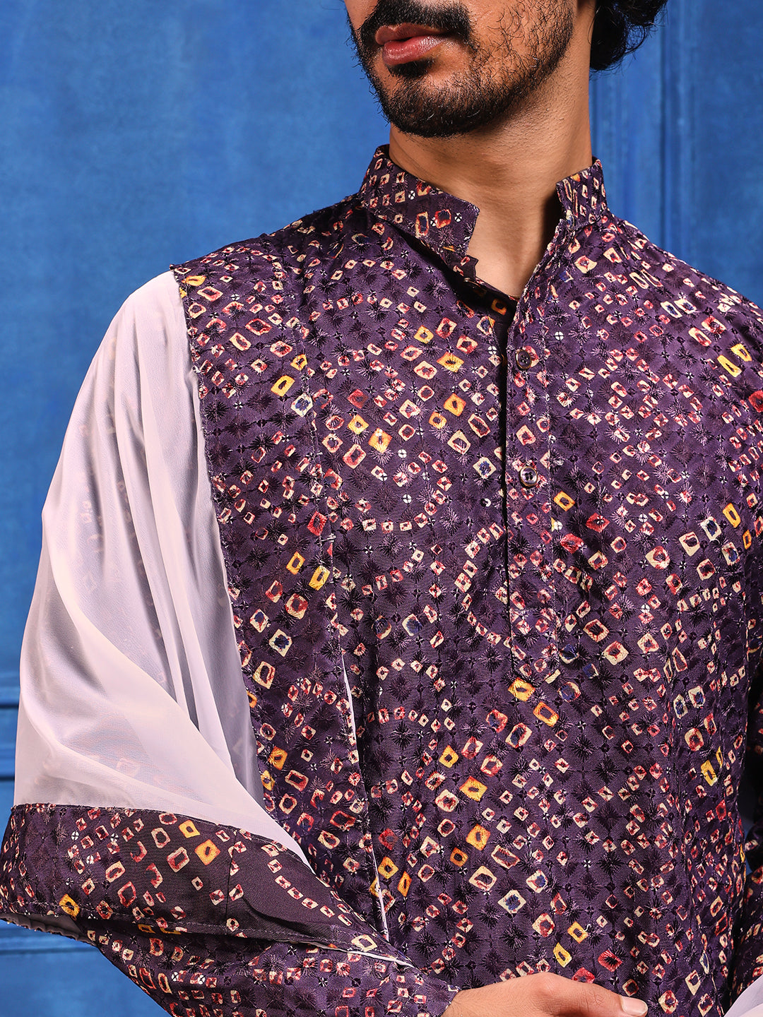 Wine Multicolored Bandhani Printed Kurta Plus Dupatta Set