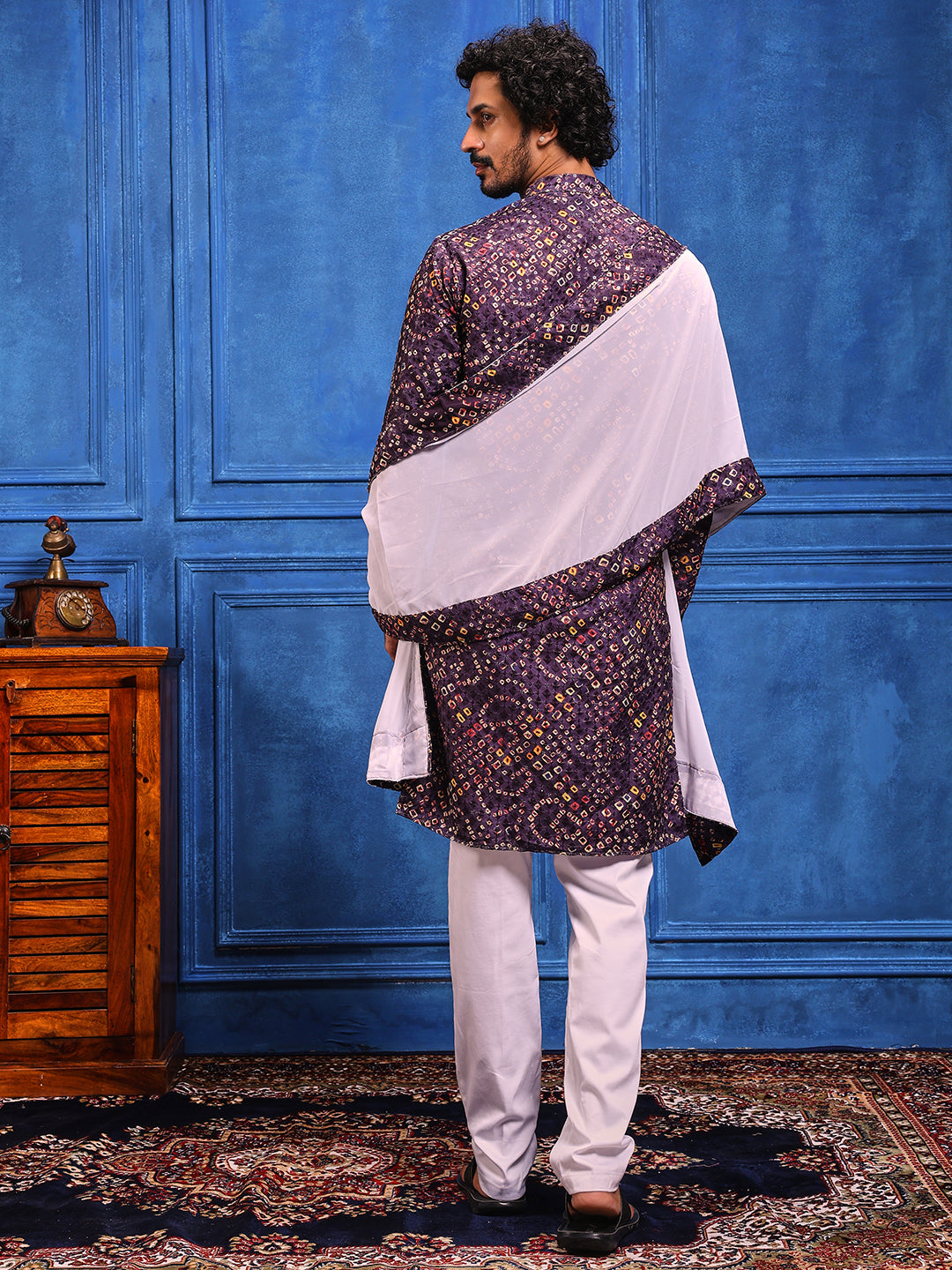 Wine Multicolored Bandhani Printed Kurta Plus Dupatta Set