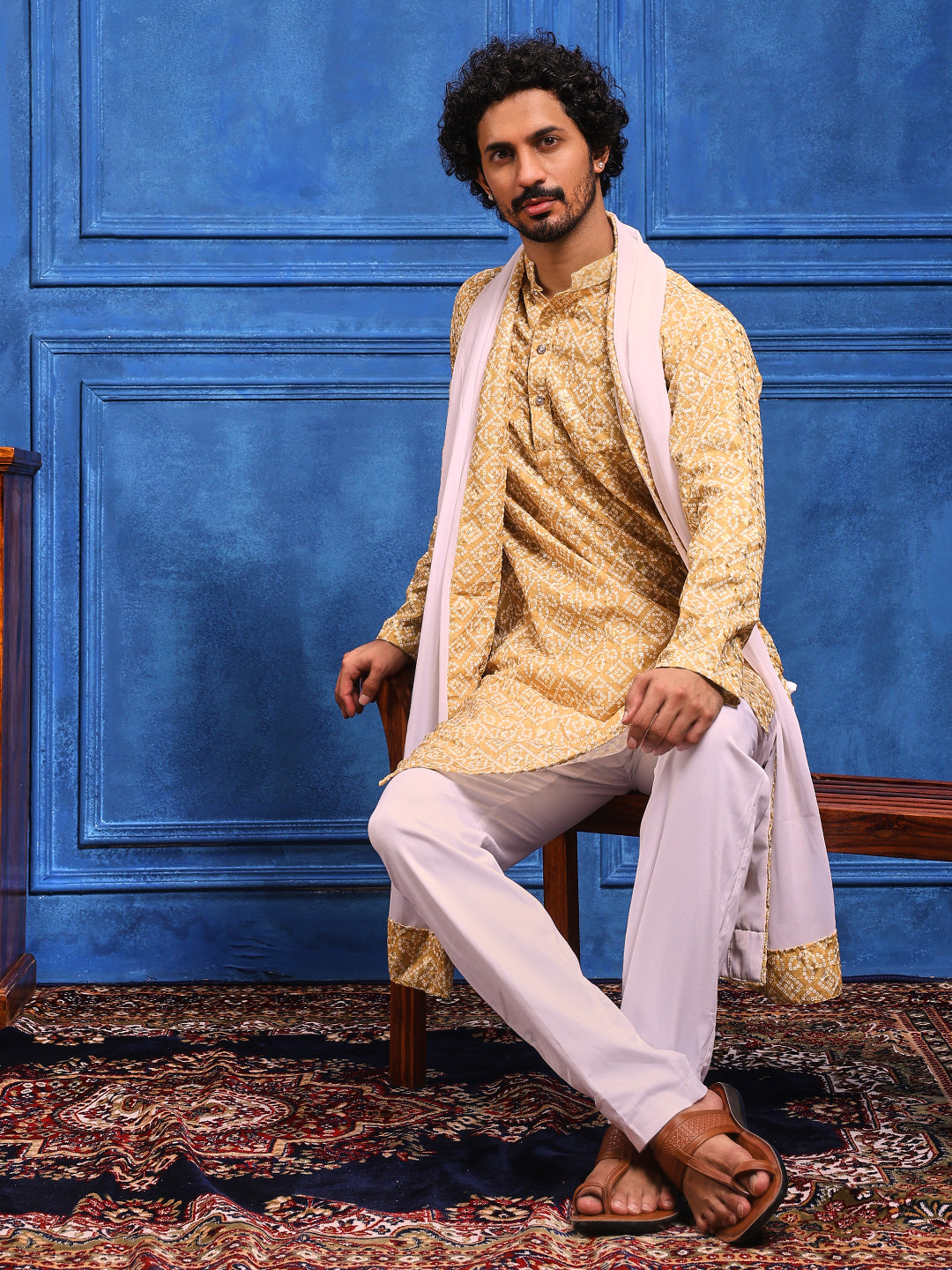 Yellow Bandhani Printed Kurta Plus Dupatta Set