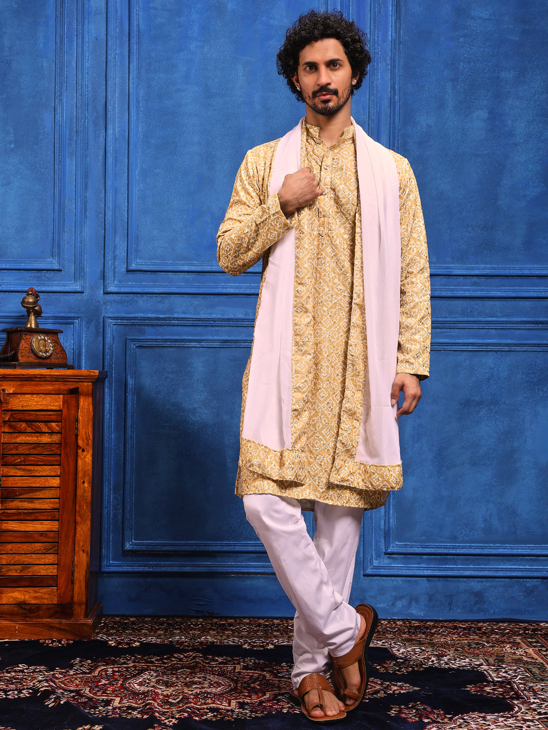 Yellow Bandhani Printed Kurta Plus Dupatta Set