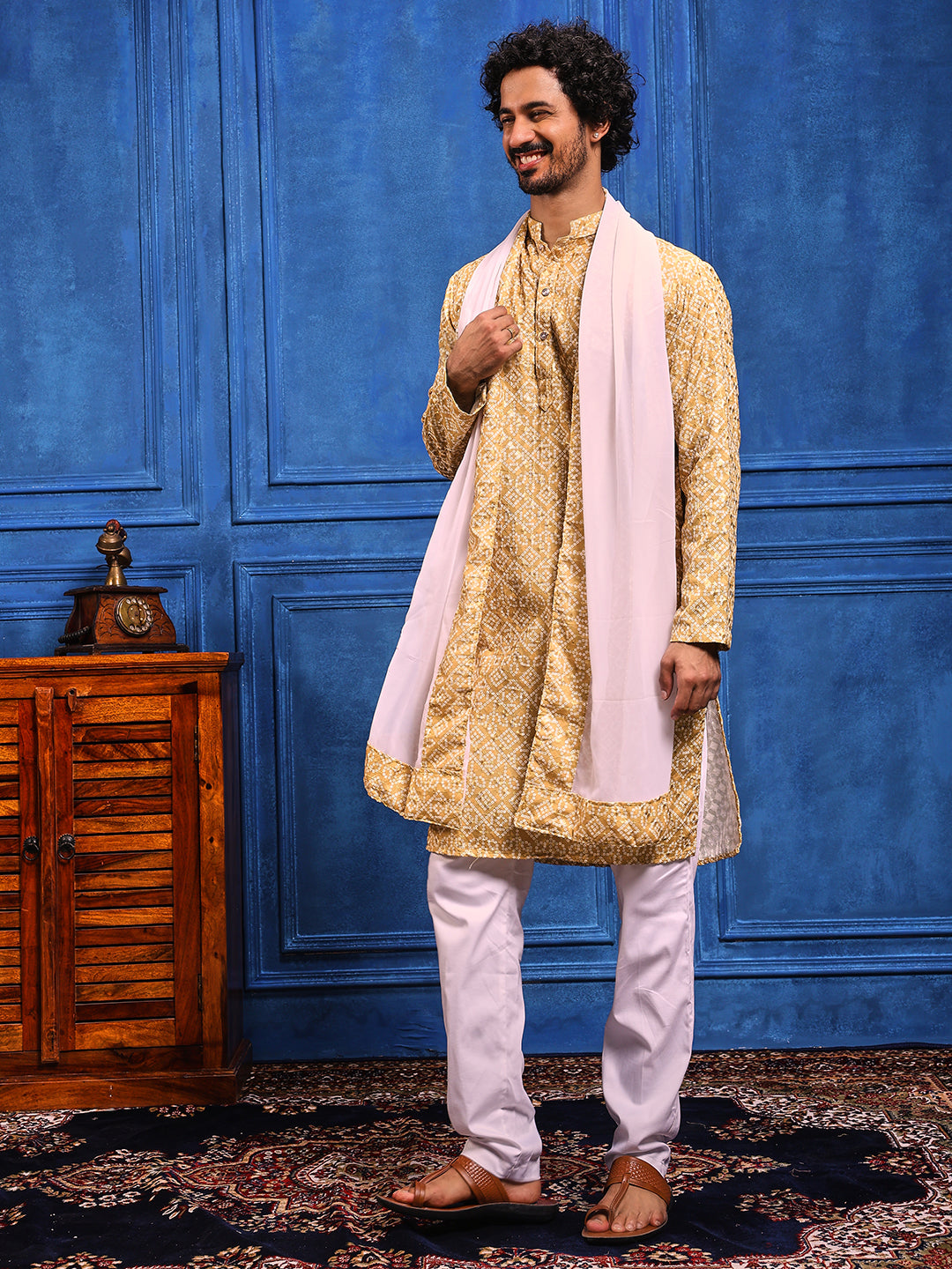 Yellow Bandhani Printed Kurta Plus Dupatta Set