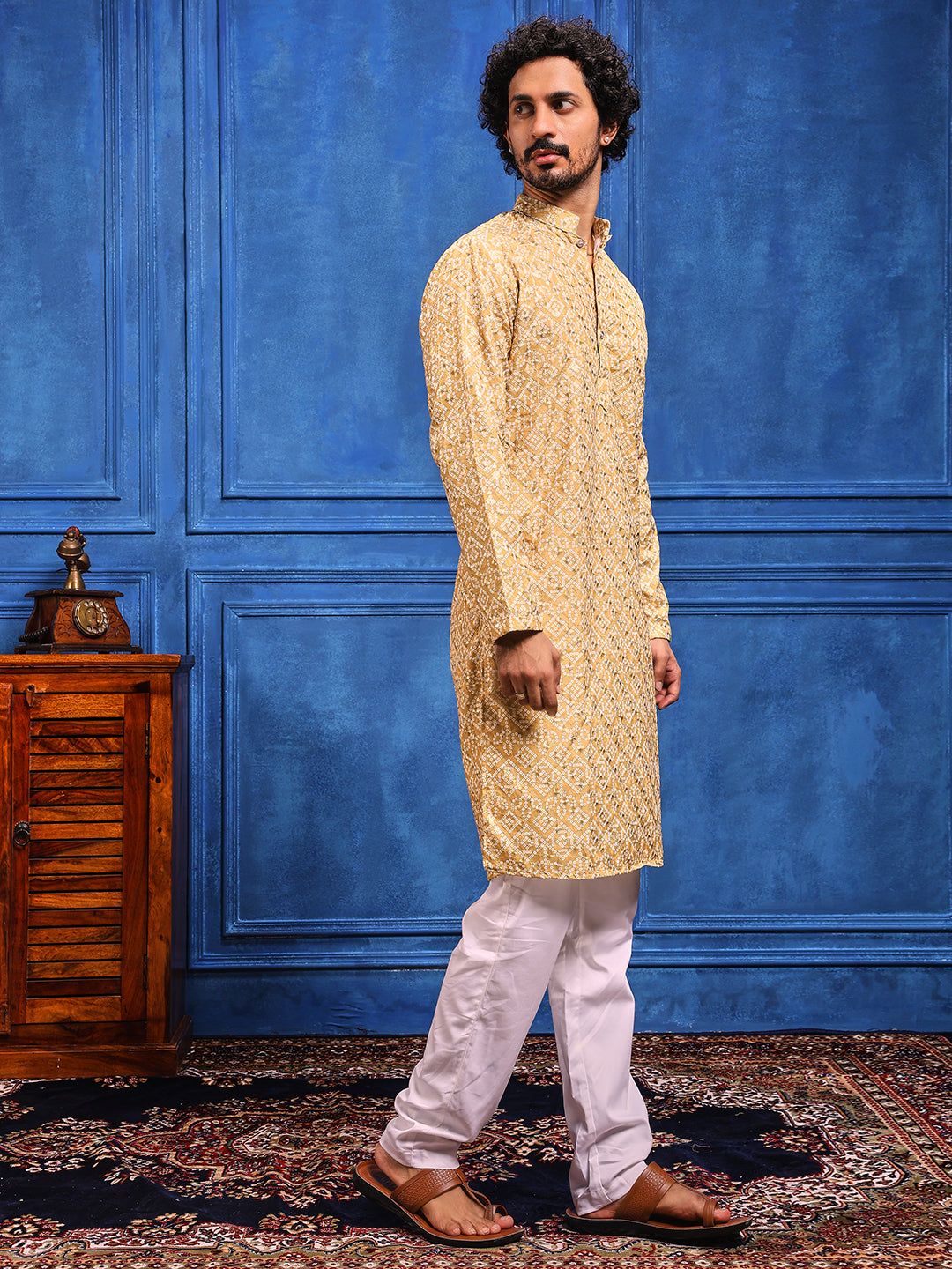 Yellow Bandhani Printed Kurta Plus Dupatta Set