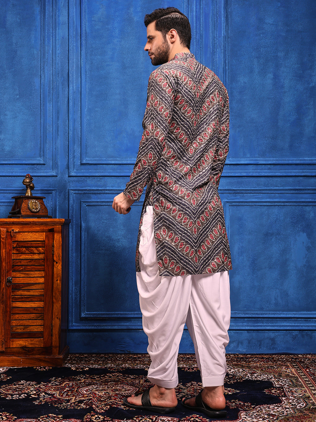 Grey Bandhani Printed Kurta Plus Dupatta Set