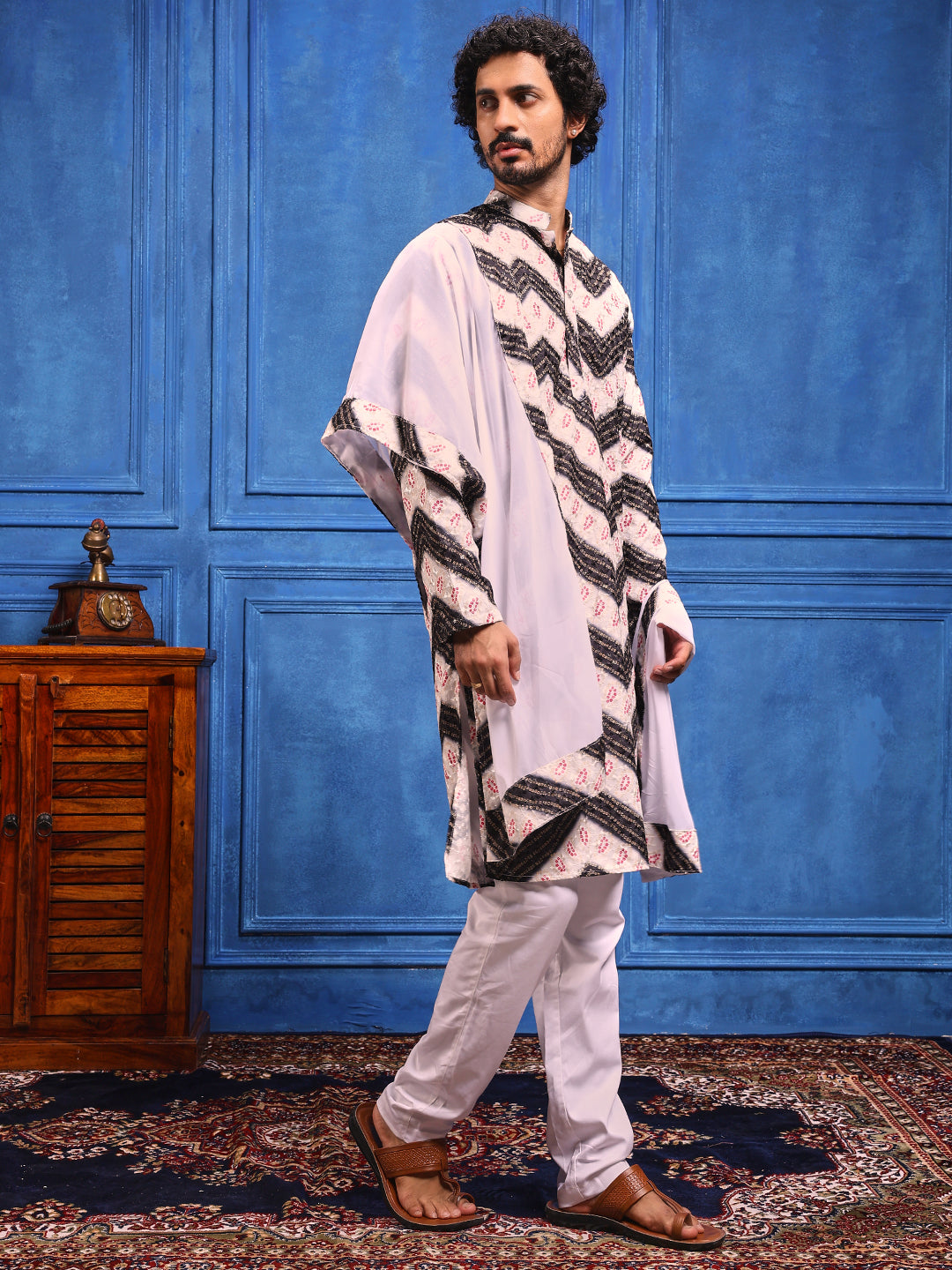 White/Black Bandhani Printed Kurta Plus Dupatta Set