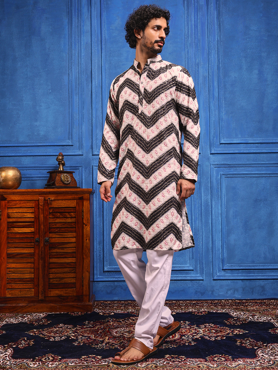 White/Black Bandhani Printed Kurta Plus Dupatta Set