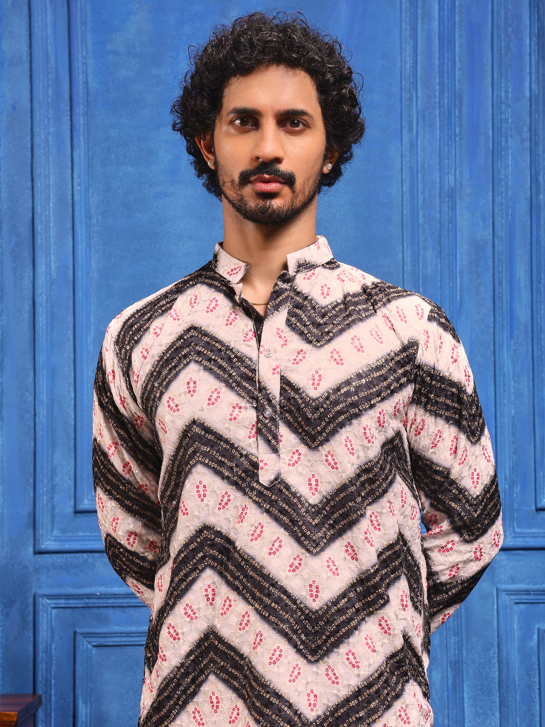 White/Black Bandhani Printed Kurta Plus Dupatta Set