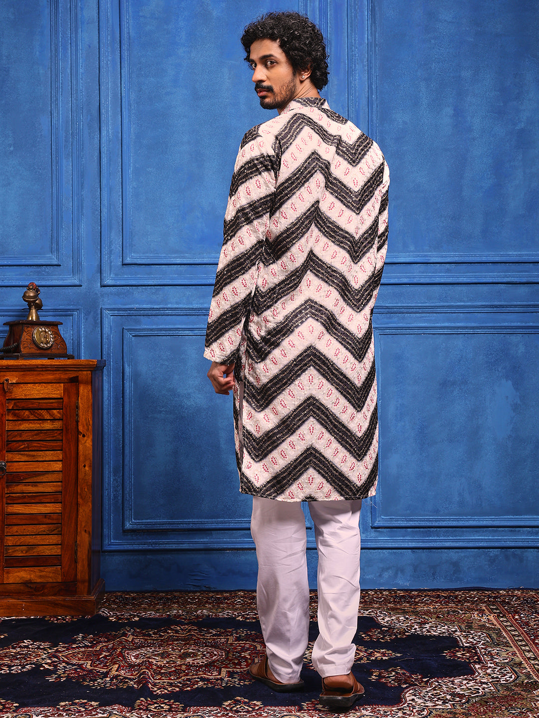 White/Black Bandhani Printed Kurta Plus Dupatta Set