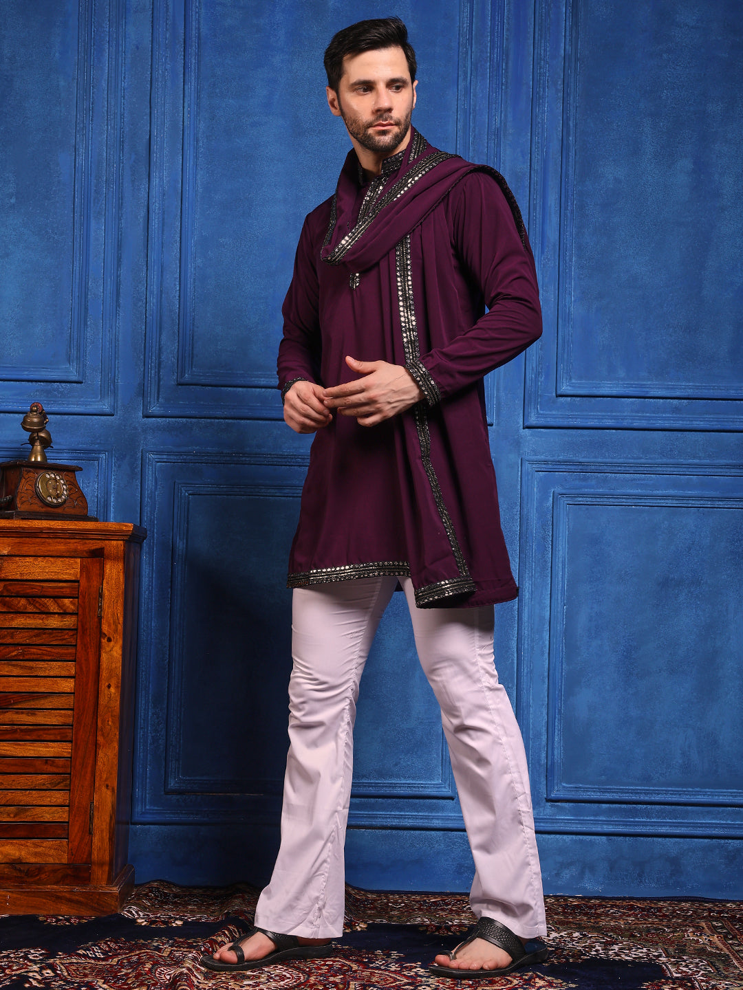 Rich Wine Short Kurta Plus Dupatta Set