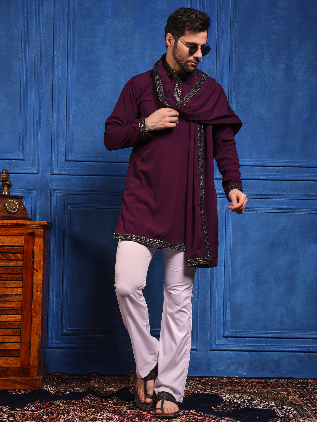 Rich Wine Short Kurta Plus Dupatta Set