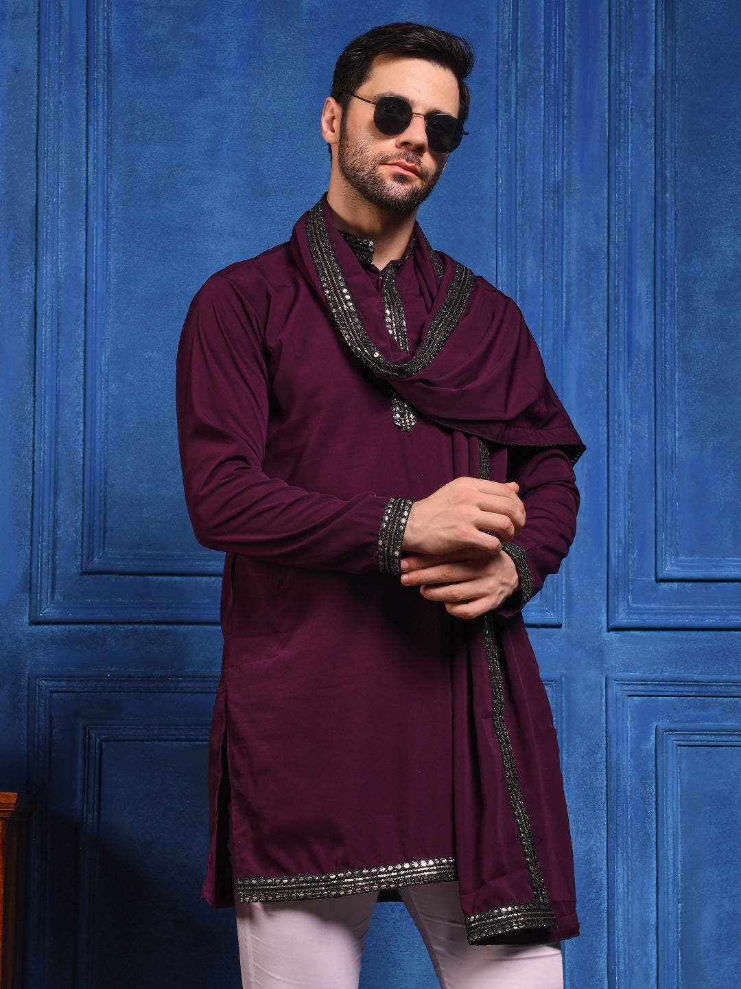 Rich Wine Short Kurta Plus Dupatta Set