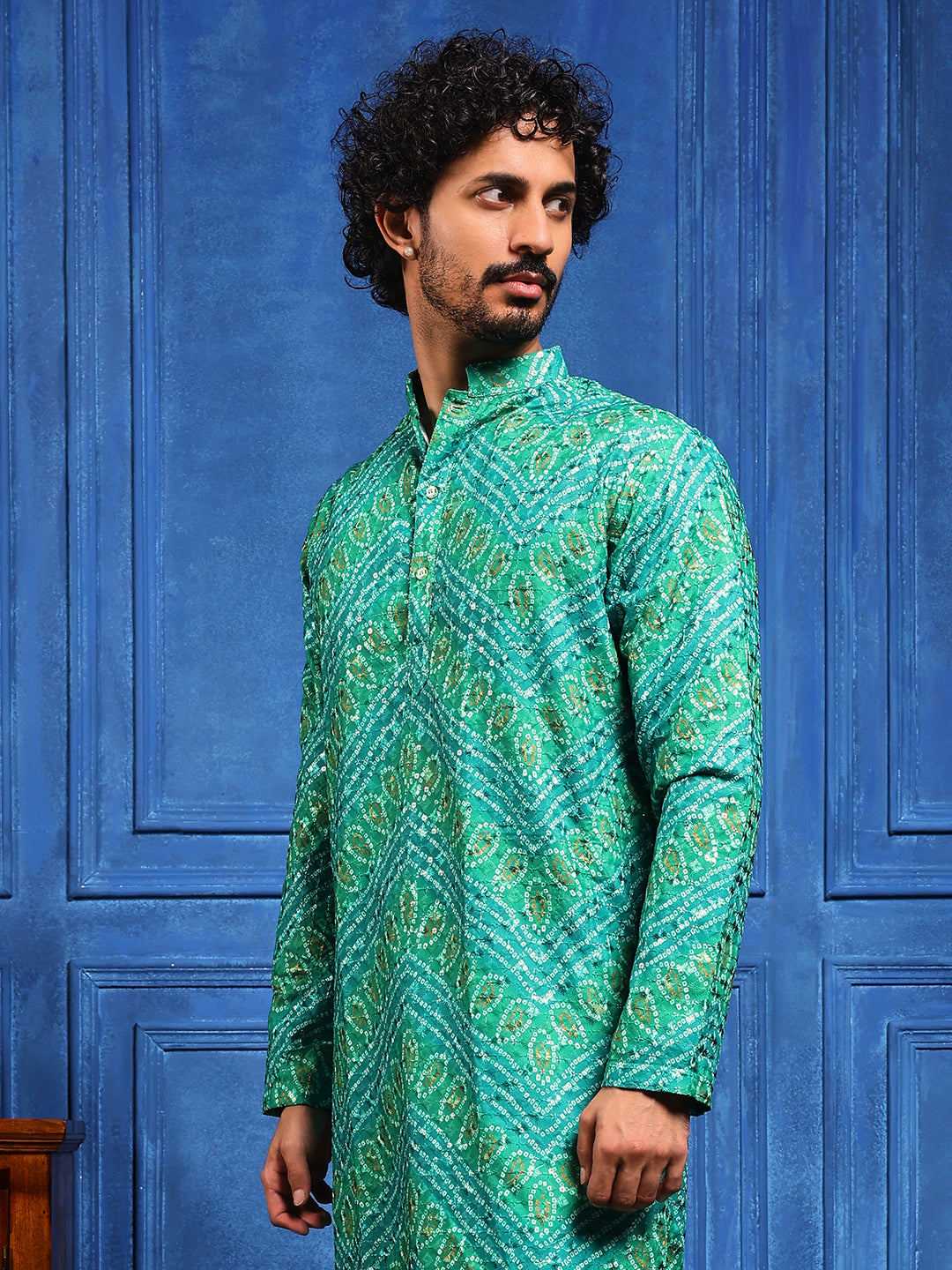 Green Bandhani Printed Kurta Plus Dupatta Set