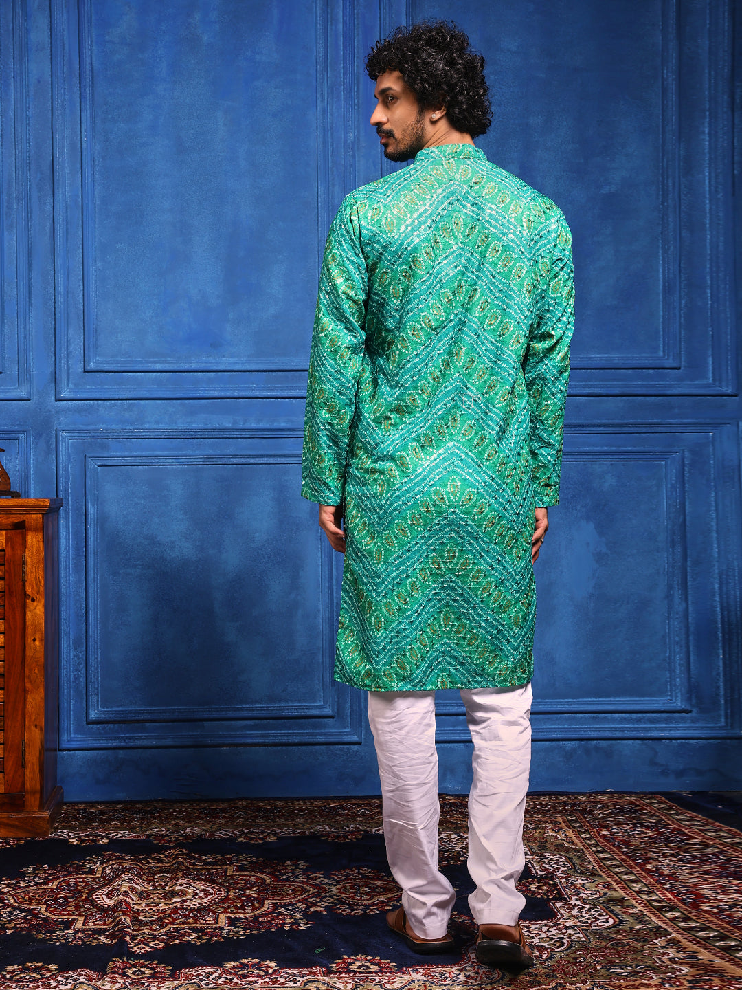 Green Bandhani Printed Kurta Plus Dupatta Set