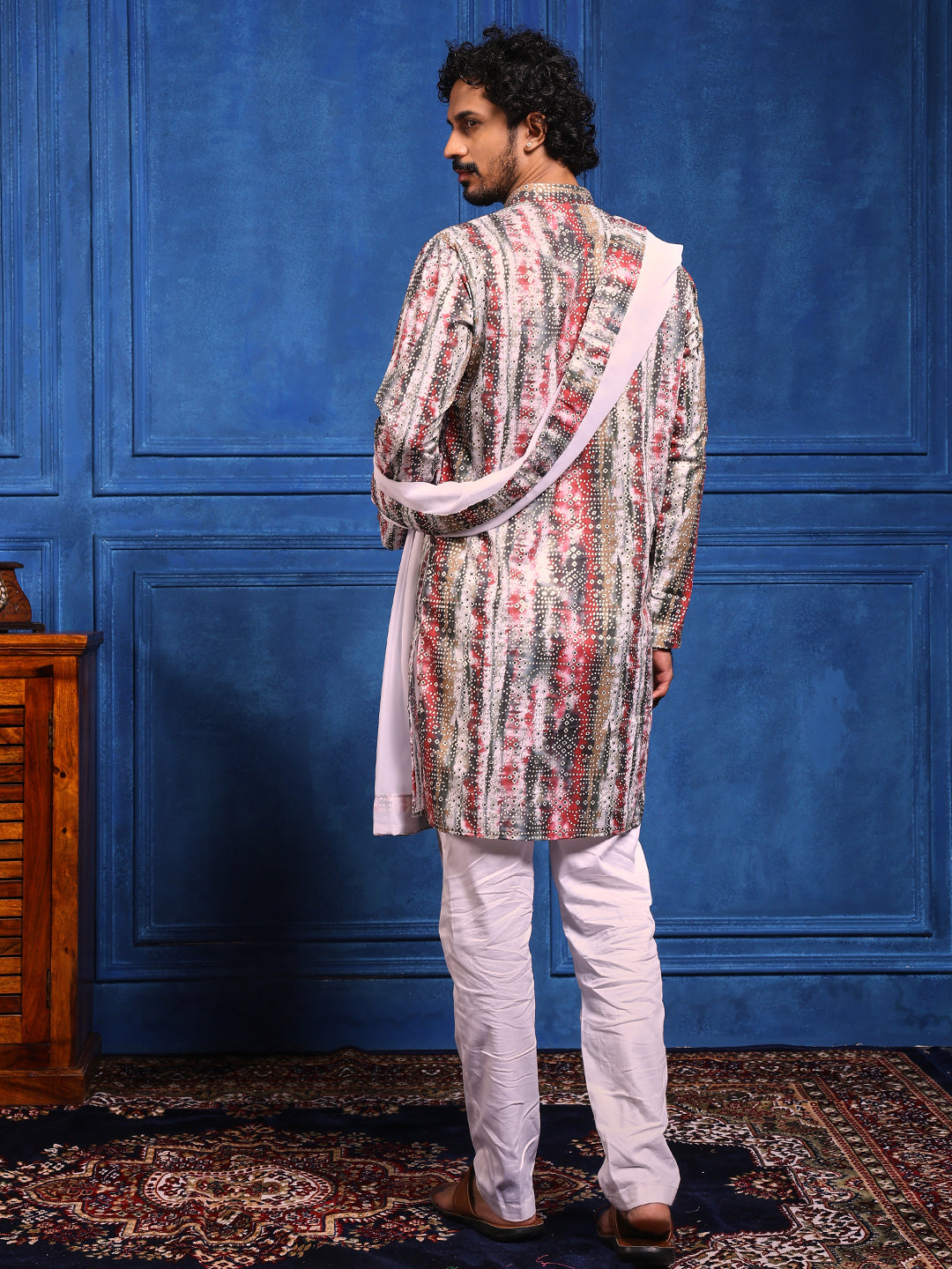 White bandhani  Printed Kurta Plus Dupatta Set