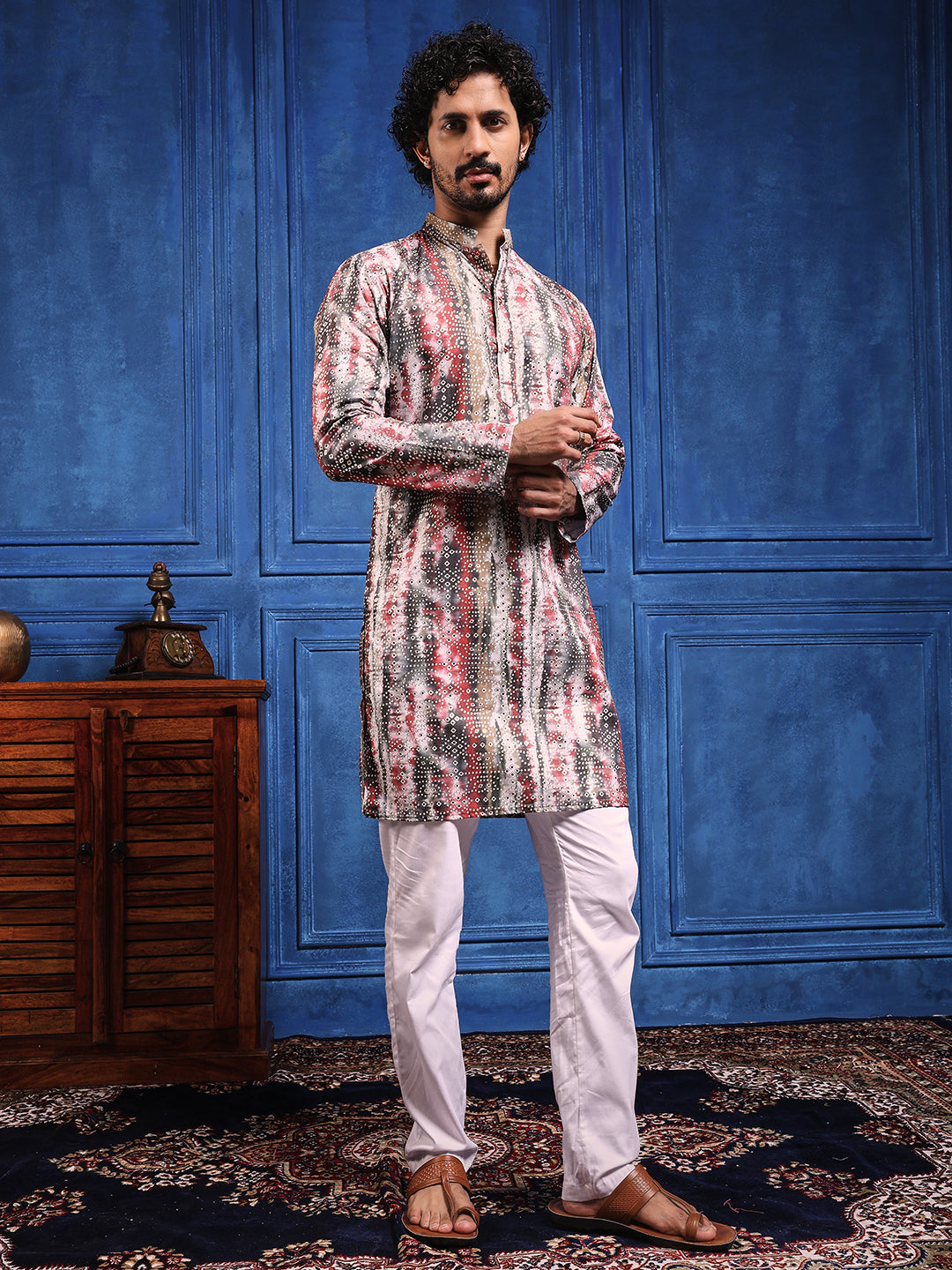 White bandhani  Printed Kurta Plus Dupatta Set