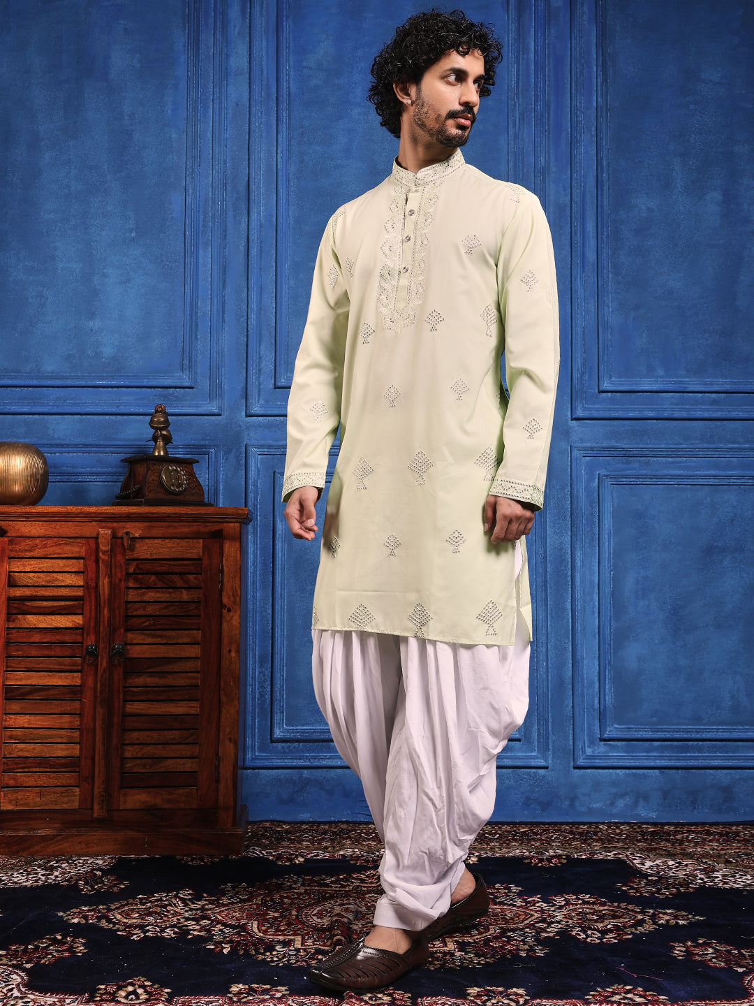 Pistachio Green Embroidered Kurta With Dupatta And Patiala Pant Set