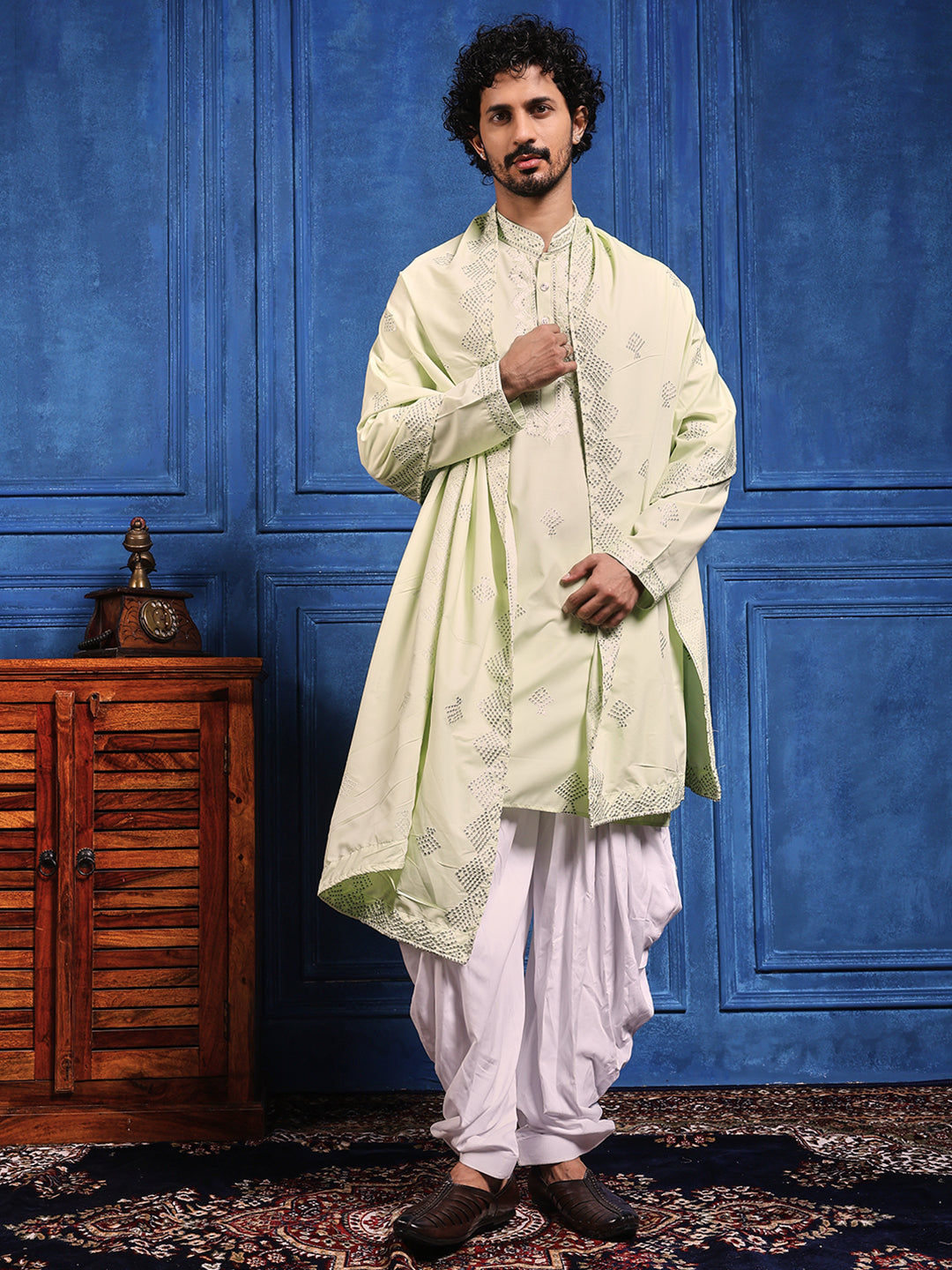 Pistachio Green Embroidered Kurta With Dupatta And Patiala Pant Set