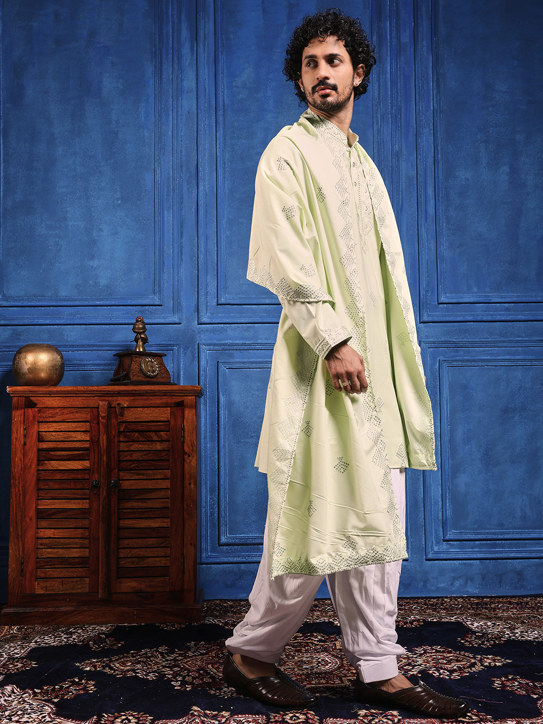 Pistachio Green Embroidered Kurta With Dupatta And Patiala Pant Set