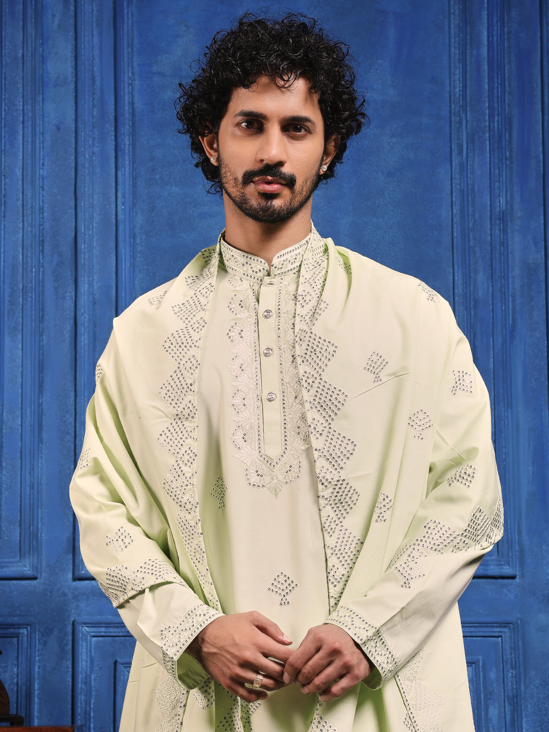 Pistachio Green Embroidered Kurta With Dupatta And Patiala Pant Set