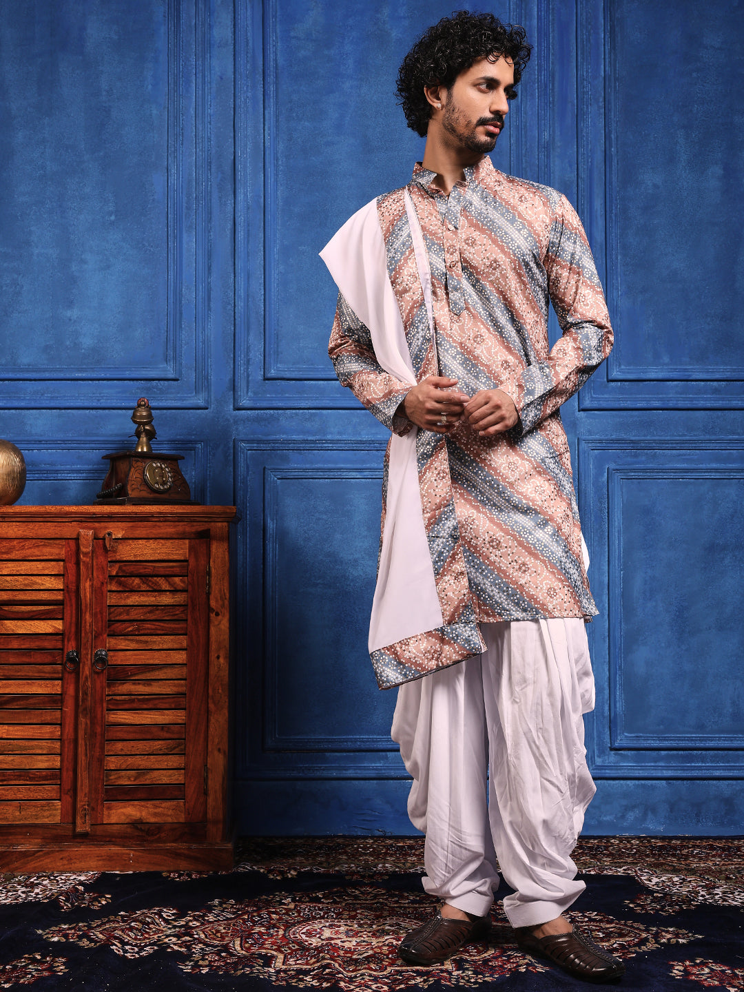 Brown-Grey bandhani  Printed Kurta Plus Dupatta Set