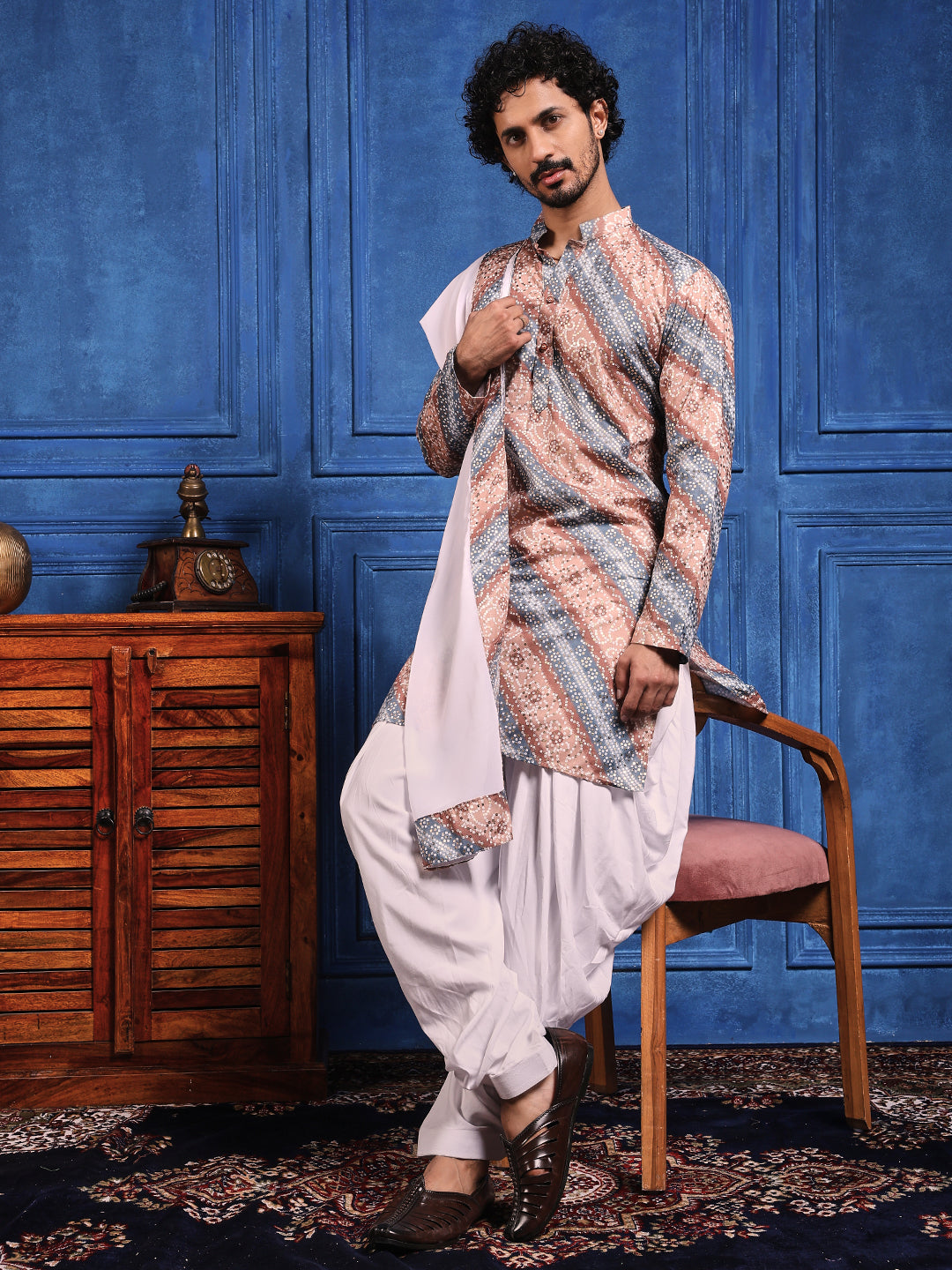 Brown-Grey bandhani  Printed Kurta Plus Dupatta Set