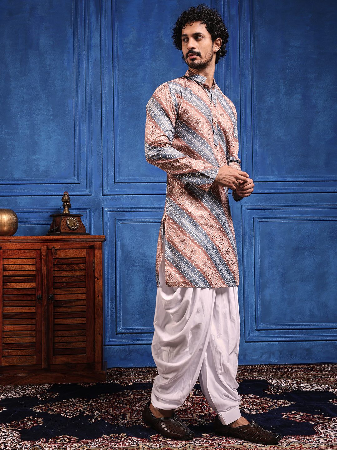 Brown-Grey bandhani  Printed Kurta Plus Dupatta Set