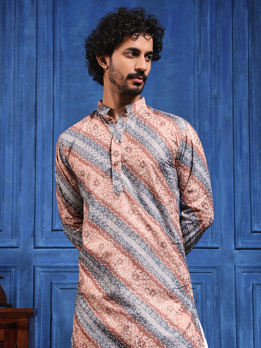 Brown-Grey bandhani  Printed Kurta Plus Dupatta Set