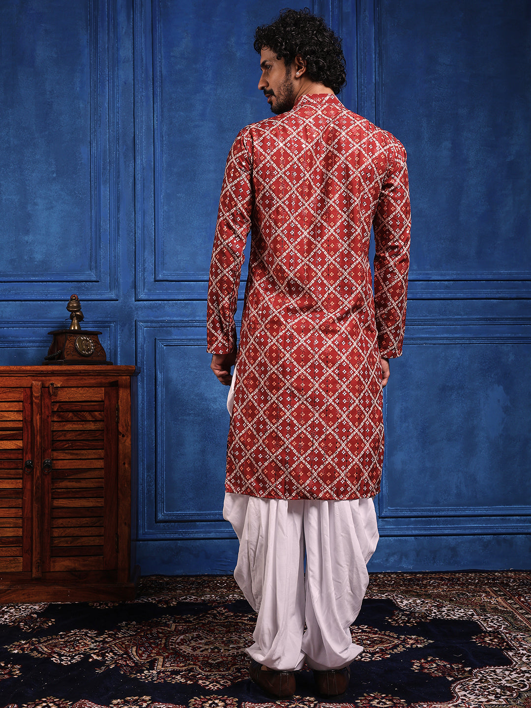 Deep Red Bandhani Printed Kurta Plus Dupatta Set