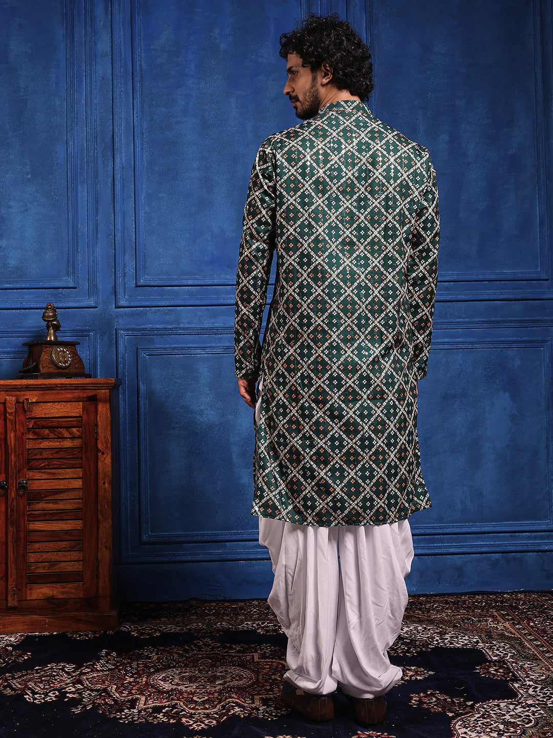 Deep Green Bandhani Printed Kurta Plus Dupatta Set