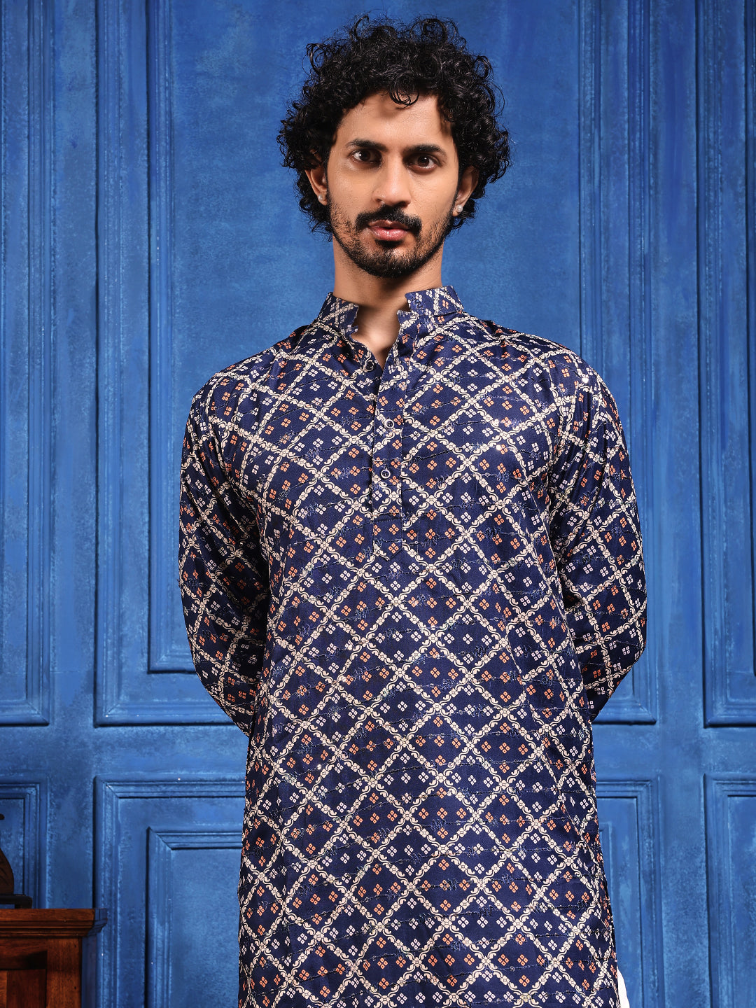 Deep Blue Bandhani Printed Kurta Plus Dupatta Set