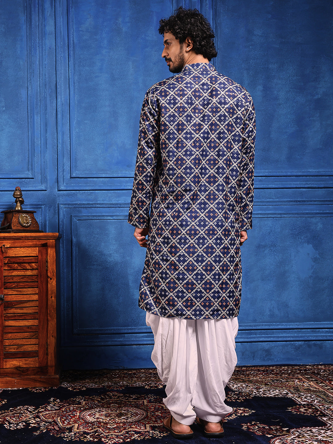 Deep Blue Bandhani Printed Kurta Plus Dupatta Set