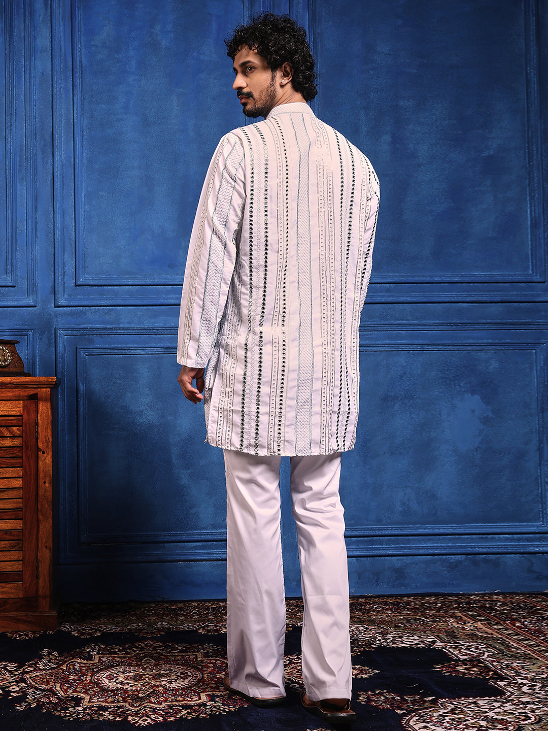 Rang Leheriya Grey Foiled Mirror Striped Work SHORT Kurta + dupatta set.