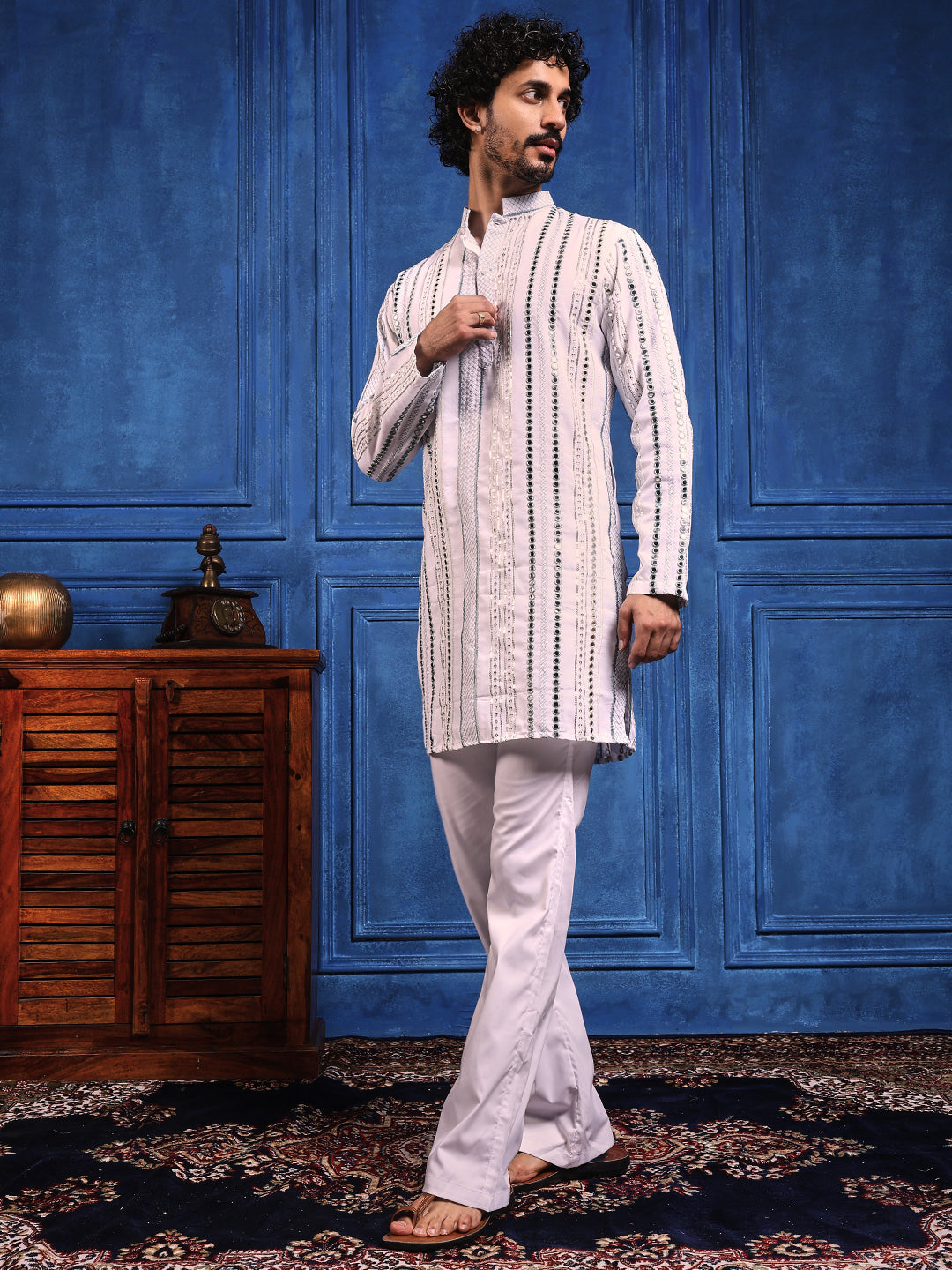 Rang Leheriya Grey Foiled Mirror Striped Work SHORT Kurta + dupatta set.