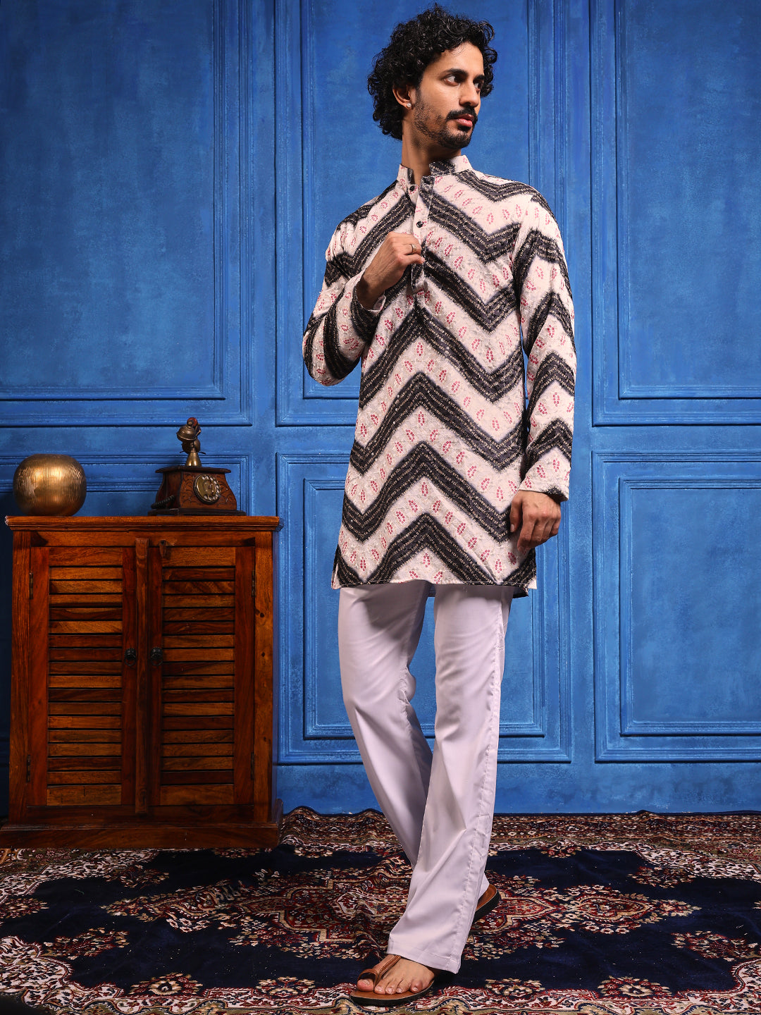 White Multicolored Printed SHORT Kurta+Dupatta Set