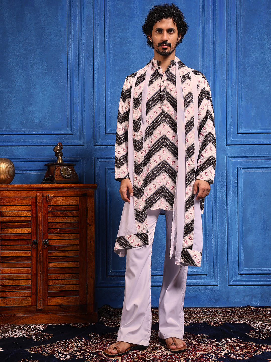 White Multicolored Printed SHORT Kurta+Dupatta Set