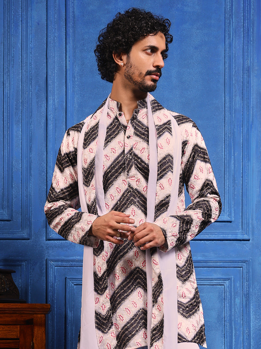 White Multicolored Printed SHORT Kurta+Dupatta Set