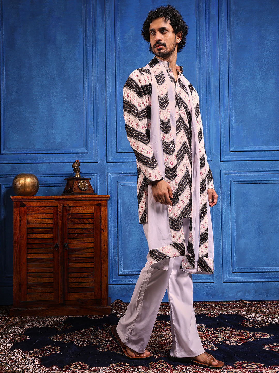 White Multicolored Printed SHORT Kurta+Dupatta Set