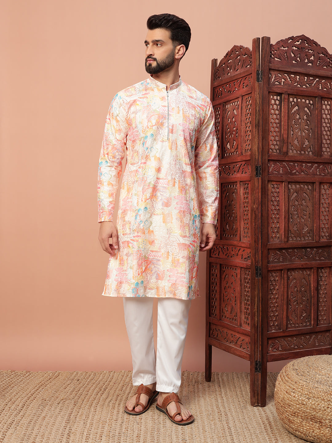 Carnival Orange Zipper Kurta Set