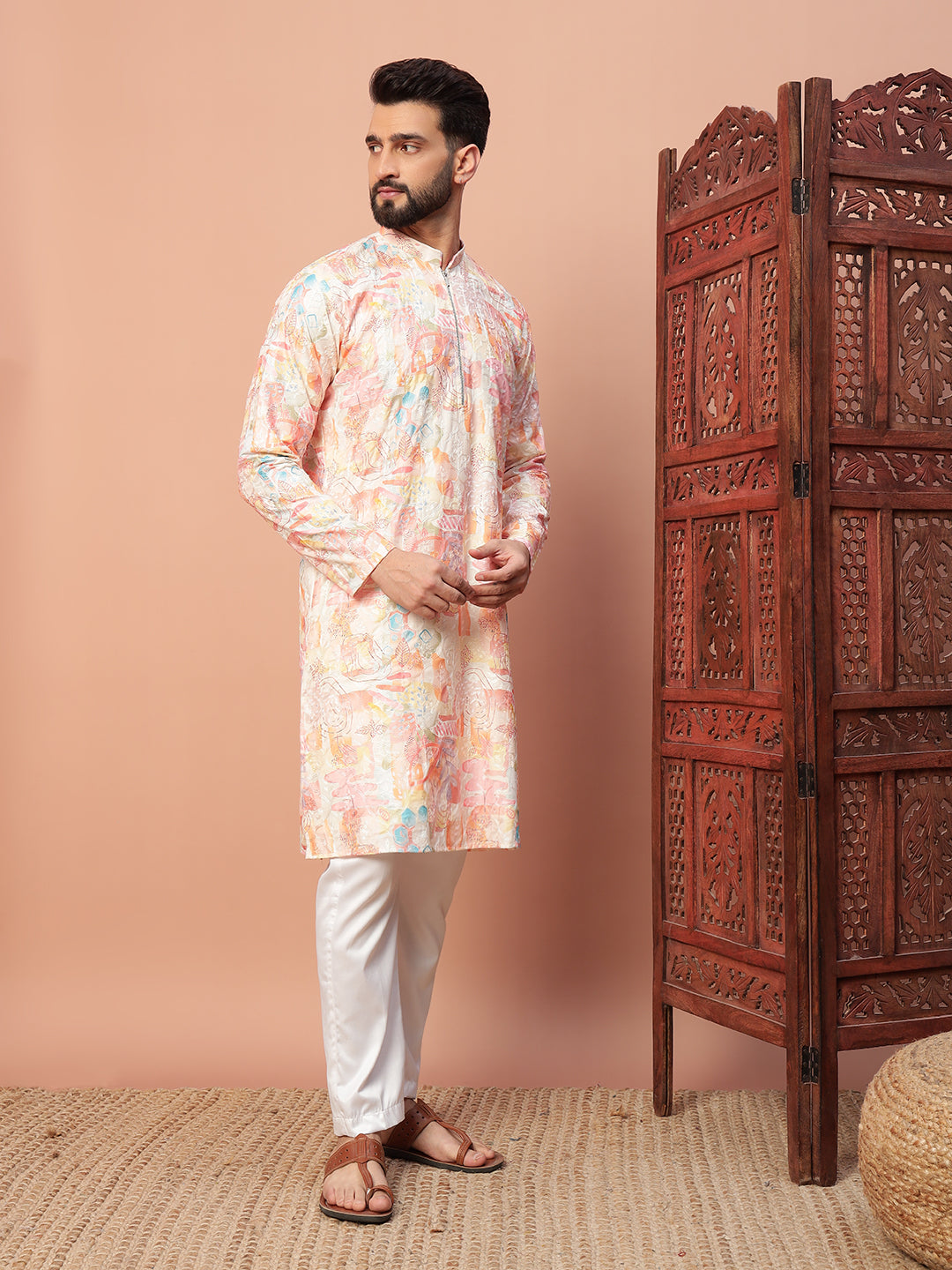 Carnival Orange Zipper Kurta Set